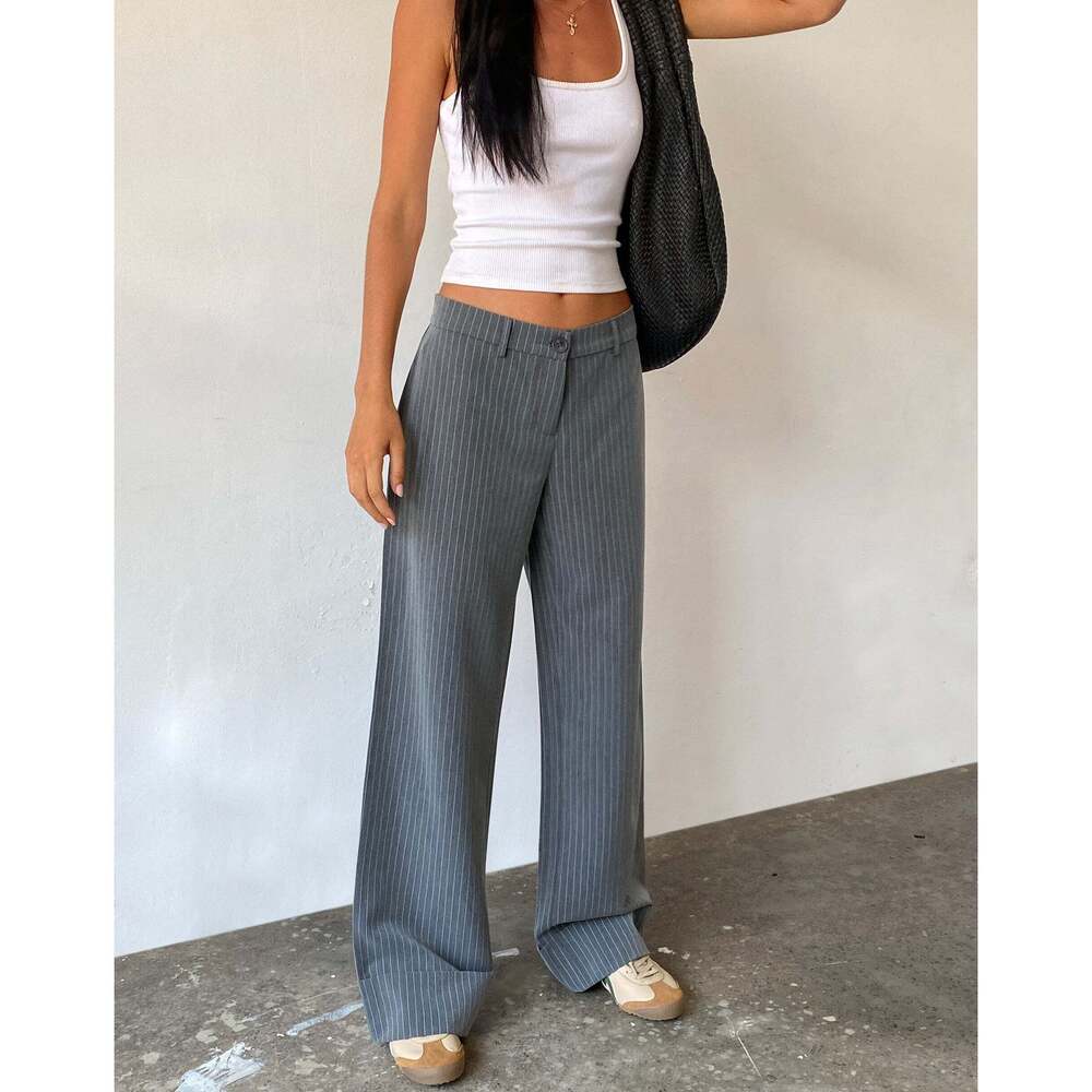 Motel Rocks Abba Low Rise Trouser in Pinstripe Grey L